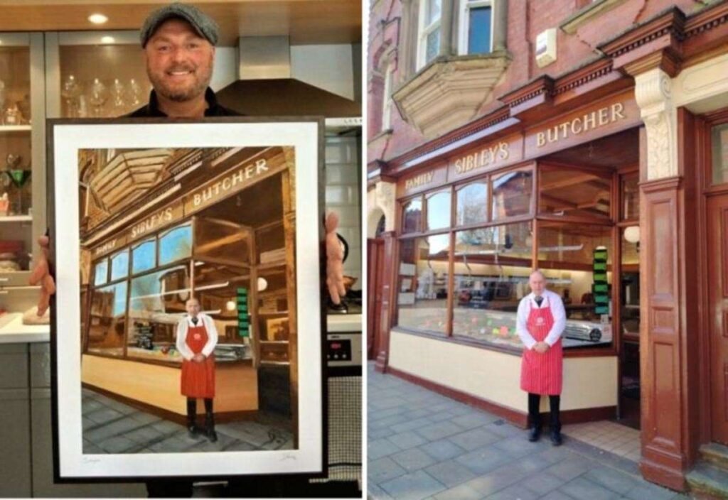 Newark artist Danny Robinson, of Ebel Abstract Art, showcases high street with painting of Sibleys Family Butchers